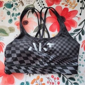 Wear It To Heart Gray Checkered Padded Racer Back Comfort Supportive Sports Bra